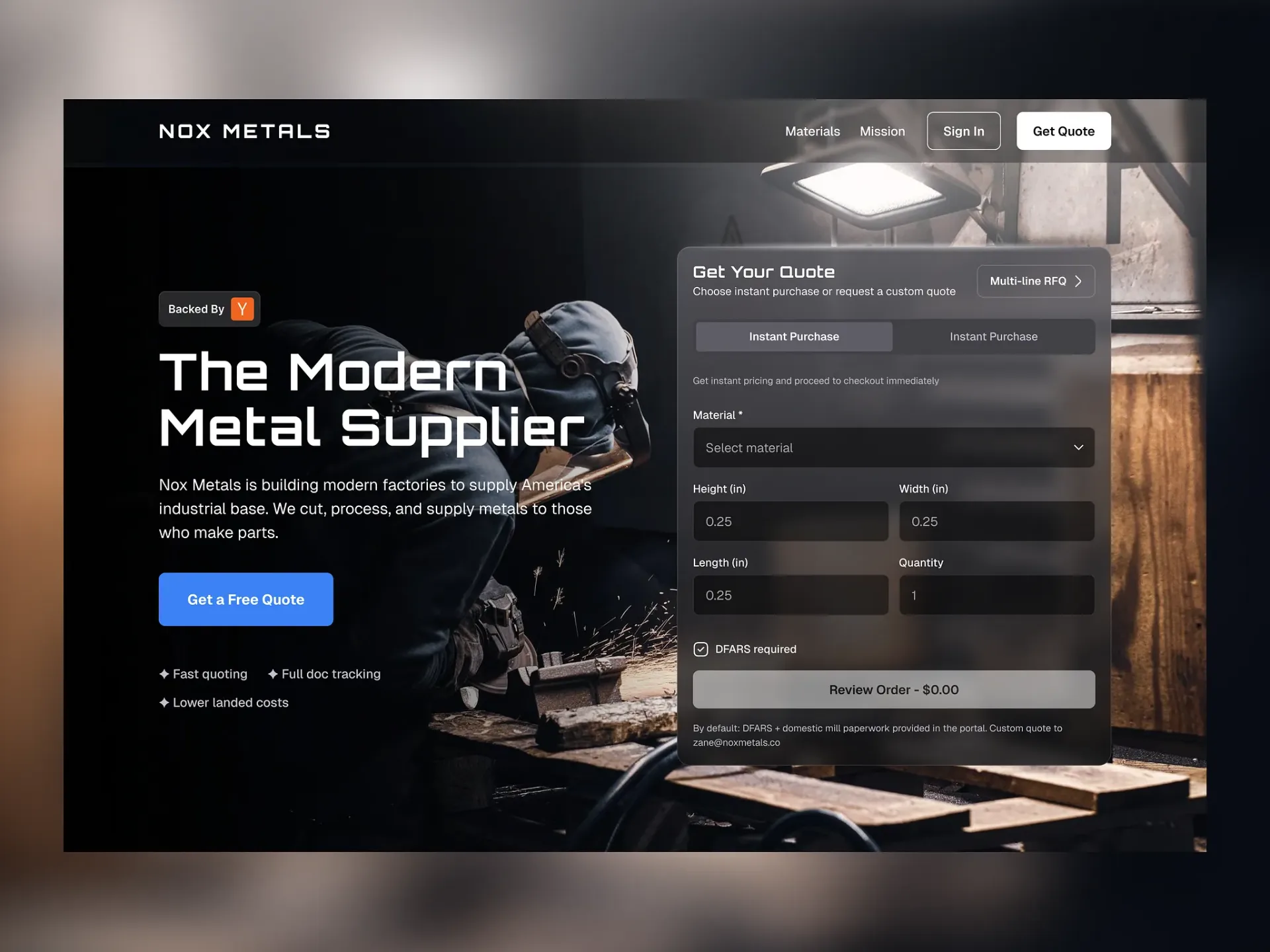 Nox Metals website design